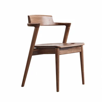 Обеденный стул из орехового дерева, скамейка из цельного бруса с воловьей головкой Соответствует эргономике, Удобный устойчивый стул с коротким подлокотником