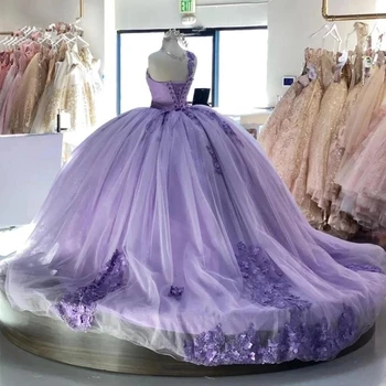 ANGELSBRIDEP Мексиканское Сиреневое Бальное Платье Quinceanera Dresses С 3D Аппликациями, Милое Платье 16, Расшитое бисером На Одно плечо, Vestidos De 15 Años