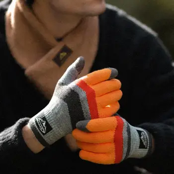 1 пара вязаных Парных перчаток, зимние Однотонные рукавицы на весь палец, Грелка для рук, Мужские Женские перчатки, Утепленные велосипедные перчатки