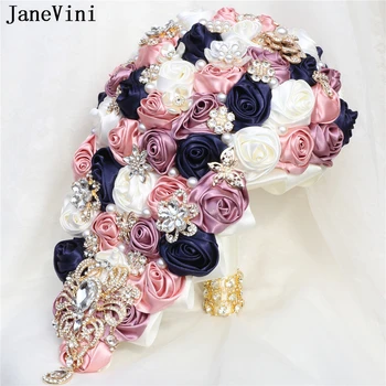 Роскошный свадебный букет JaneVini с бриллиантовым водопадом для невесты, букет невесты из хрустальных и жемчужных каскадных цветов Artificielle Mariage