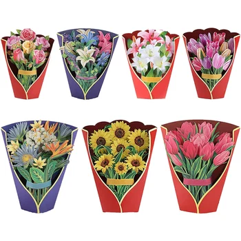 Поздравительные открытки с букетом бумажных цветов 3D-Up, подарочные открытки ко Дню матери на Пасху для женщин