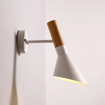 Настенный светильник с поворотной головкой, Креативный Настенный светильник, Деревянное бра E27, освещение для спальни, Черно-белая Прикроватная лампа для чтения WWL042