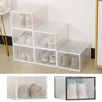 Ящик для хранения обуви Прозрачный Видимый Контейнер для обуви Квадратной формы, Штабелируемый Дышащий Органайзер для обуви с открытой спиной