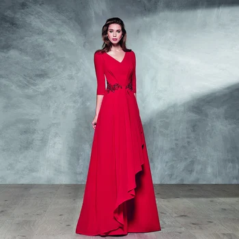 Элегантные красные платья для матери невесты с V-образным вырезом и рукавами 3/4, платья для свадебной вечеринки с аппликациями, длина до пола, трапециевидный силуэт 2023 г.