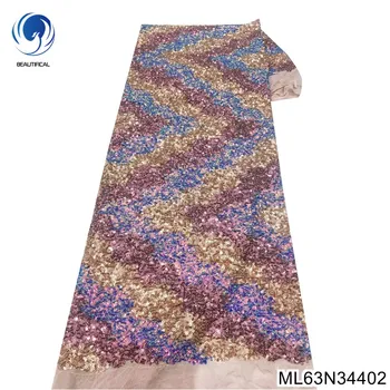 Новейший дизайн, яркие цвета радуги, африканская ткань с пайетками и французский тюль, кружевная ткань для свадебного платья ML63N344