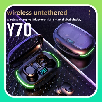 Игровые Bluetooth наушники Y70 со светодиодной подсветкой TWS Беспроводные наушники Fone Геймерская гарнитура с сенсорным управлением Наушники-вкладыши для занятий в тренажерном зале