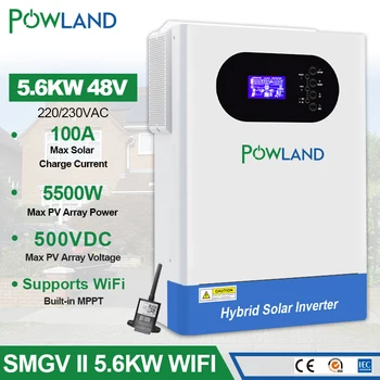 POWLAND Чистый синусоидальный инвертор 5.6 kW Soalr Инвертор С WiFi PV входом 500Vdc Мощностью 5500 Вт MPPT 100A Зарядное Устройство 220VAC 48VDC