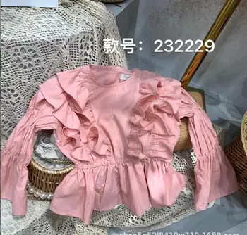2023 Рубашка с оборками для девочек в корейском стиле, хлопок, длинный рукав, модная весенняя блузка для девочек от 3 до 8 лет E135