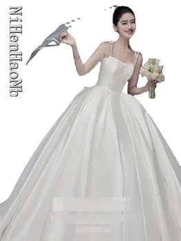 Высококачественные атласные свадебные платья 2023 на тонких бретельках, платья невесты, свадебное платье принцессы, Vestidos De Novia