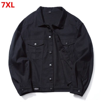 Модное повседневное джинсовое короткое пальто для мужчин плюс размер 7XL свободный черный однотонный зажим для лацканов