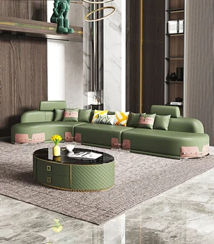 Italienischen stil licht luxus matt leder sofa, leder top schicht, gebogene designer wohnzimmer, große familie, kaiser concubin