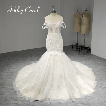 Свадебные платья Русалки Ashley Carol для женщин 2023, Реальные фотографии, расшитое бисером, блестящие аппликации, кружевное свадебное платье с короткими рукавами в виде сердечка.