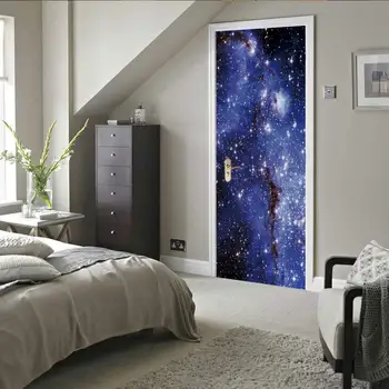 Галактика, Голубое Звездное небо, 3D Наклейка на дверь, Звездная карта, Обои, Космическое пространство, Сделай САМ, экологически Самоклеящаяся наклейка на дверь спальни из ПВХ