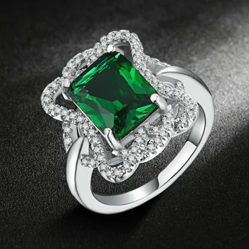 Серебряный цвет Принцесса Огранка Большой зеленый кристалл Бижутерия Модное кольцо Ювелирные изделия для женщин В качестве обещанного подарка ZYR496