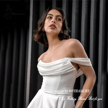 Простые свадебные платья с открытыми плечами для женщин, атласные свадебные платья с разрезом по бокам, длинные плиссированные платья Vestido De Novia, сшитые на заказ 2023