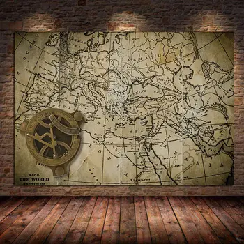 Винтажная карта мира, холст, плакаты и принты, древняя карта, старая ретро-карта, настенное искусство для гостиной, украшение домашнего бара