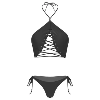 YiZYiF Купальники из двух частей для женщин, Купальные костюмы, Бюстгальтеры с подкладкой на бретелях, Комплект бикини-стрингов, женская сексуальная открытая пляжная одежда, купальники