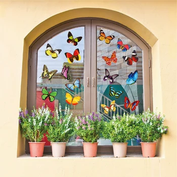 6 Листов цветной стеклянной наклейки с бабочками, статическая наклейка на окно, наклейки на стены, наклейки на обои своими руками для спальни, гостиной