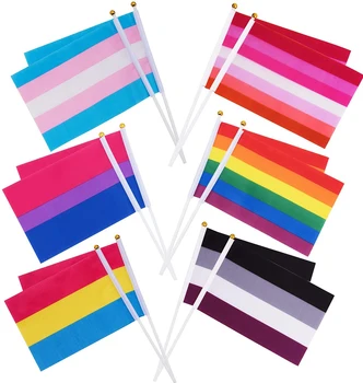 Ручной флаг Rainbow Pride, мини-гей, Маленький, размахивающий ЛГБТ-баннером, Пластиковые Флагштоки для спортивного Парада, фестиваля, вечеринки