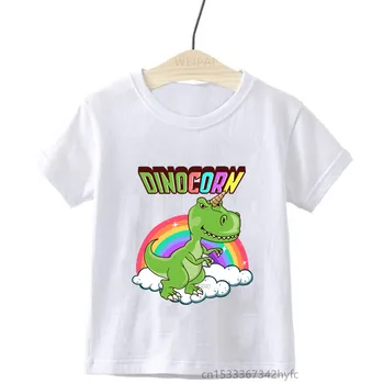 Детские футболки с принтом радужного единорога и динозавра, футболки для мальчиков и девочек, забавные милые подарочные футболки для малышей