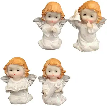 4 Штуки Статуя Ангела, мультяшная скульптура ангела Фигурка Художественные поделки Скульптура Ангела из смолы Скульптура из смолы для гостиной Спальни
