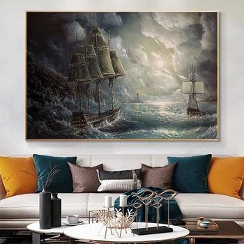 Пиратские лодки, плывущие по морю Плакаты и принты современного абстрактного искусства, живопись на холсте, Настенная художественная картина, украшение дома