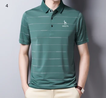 Мужская футболка Hazzys Golf с коротким рукавом, мужская рубашка поло с отворотом из шелка льда, летняя футболка для гольфа в полоску