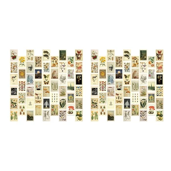 Vintage Aesthetic Wall Collage Kit - 100 Мини-постеров-коллажей Botanical Cottagecore Art (4x6 дюймов) Для Модной фотостены