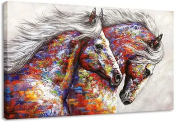 Настенное искусство с животными, гостиная, спальня, украшение дома, принт на холсте с двумя скачущими лошадьми и плакат, картины с изображением лошадей