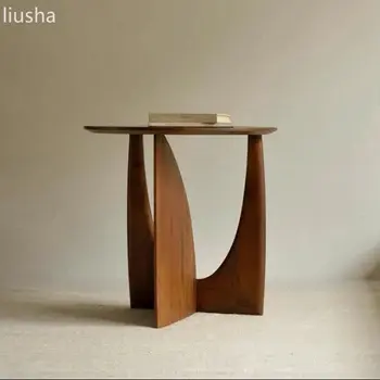 Круглый стол с краями из цельного дерева, геометрический дизайнерский угловой стол, черные минималистичные журнальные столики, край стола, прикроватная тумбочка в спальне