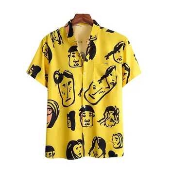 2023 Новые Летние мужские Гавайские рубашки в пляжном стиле для отдыха с коротким рукавом, желтая Повседневная рубашка в цветочек с принтом Для мужчин, Свободная блузка