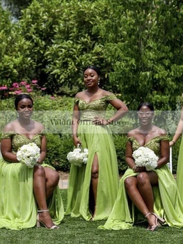 Длинные зеленые платья для подружек невесты из тюля с разрезом для выпускного вечера, свадебное платье для вечеринки, праздничное платье для тела