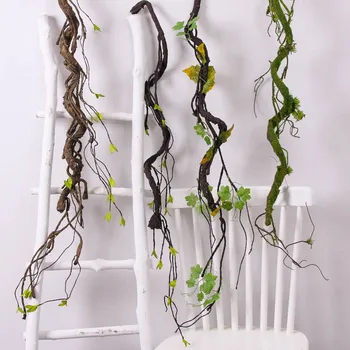 Сухостой Ротанг с листьями из искусственного мха пластиковые поддельные виноградные лозы декор комнаты Искусственные растения flores artificiales для вечеринок