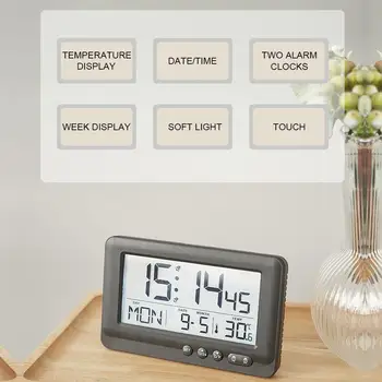 Цифровой будильник с дисплеем даты / температуры, прикроватные часы с функцией повтора, украшение стола для гостиной