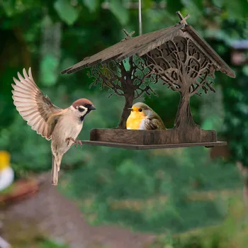 Top Selling Wooden Bird Feeder Hanging Drinker For Garden Yard Garden Decor Roof Outside Bird Feeders кормушка для птиц фидер