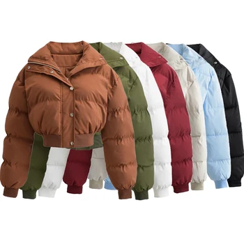 Хлопчатобумажное пальто с коричневым воротником-лацканом OOTD, Однобортная короткая куртка, Теплая Уличная Однотонная Шикарная верхняя одежда PB & ZA, Женские Винные парки