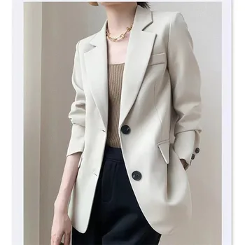 Женский Шикарный Офисный женский однобортный блейзер, винтажное пальто, модный зубчатый воротник, длинный рукав, женская верхняя одежда, пиджак, топы