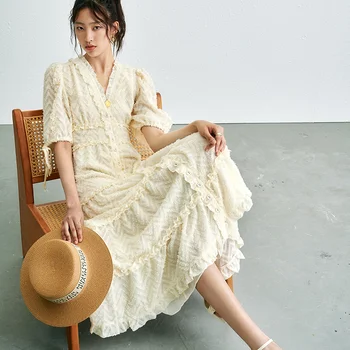Датская нишевая ткань на заказ 22 летнее длинное платье ручной работы с V-образным вырезом и рукавом-фонариком