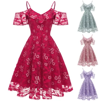 Платья для Женщинn Элегантное винтажное платье принцессы с цветочным кружевом, коктейльным вырезом, вечернее платье Aline Swing, осенние платья в стиле бохо для женщин