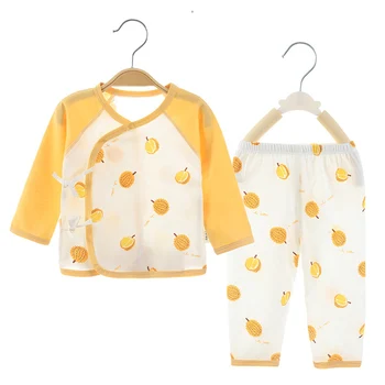 Комплекты детской одежды, хлопковые летние тонкие топы с длинными рукавами, брюки, двойка, одежда для новорожденных 0-3 месяцев, унисекс для мальчиков и девочек