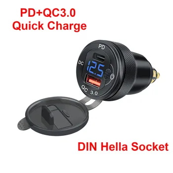 DIN Hella Plug Car Quick Charge PD + QC3.0 USB-Разъем с Переключателем Вольтметра для Мотоцикла BMW