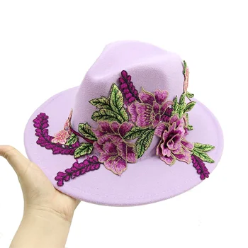 Женская джазовая шляпа с вышивкой в виде 3D-цветка 7 см, весенне-осенняя элегантная свадебная шляпа в церковной моде, элегантная свадебная шляпа