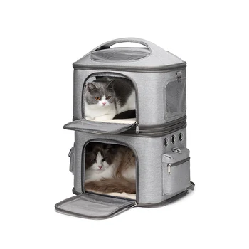 Двухэтажный рюкзак для домашних животных Съемная переноска для 2 кошек Портативная Дорожная сумка-переноска для собак на открытом воздухе