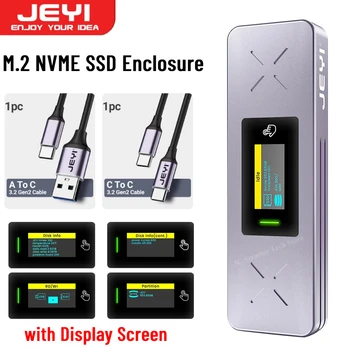 Корпус твердотельного накопителя JEYI M.2 NVME С OLED-дисплеем NGFF SATA External HDD Box с Двойным протоколом 10 Гбит/с USB3.2 Gen2 для ПК Mac