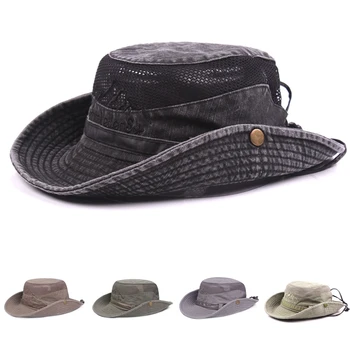 Летняя сетчатая дышащая мужская кепка из хлопка в стиле ретро, панама для рыбалки в джунглях, новинка, папина пляжная кепка, шляпы-ведра
