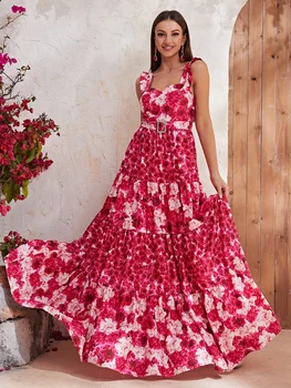 Платье на бретелях с цветочным принтом и рюшами в стиле ИСИКАДО и поясом