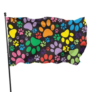 Красочный флаг с милыми собачьими лапками Яркого цвета для внутреннего украшения сада и двора, защищенный от ультрафиолета баннер-флаг с латунными втулками