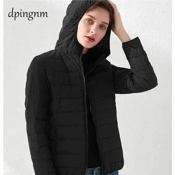 Зимние женские пуховики размера плюс 4XL, ультралегкое пальто на утином пуху, длинная пуховая куртка, тонкие черные парки ED037